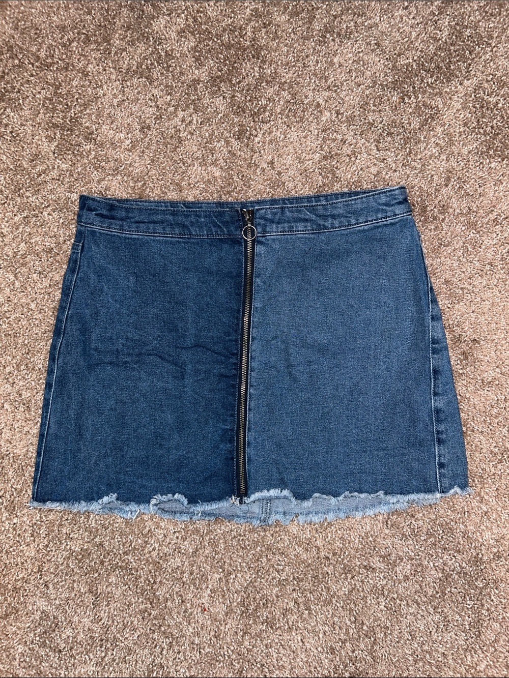 wild fable Dark Blue Two-Tone Denim Mini Skirt with Front Zip